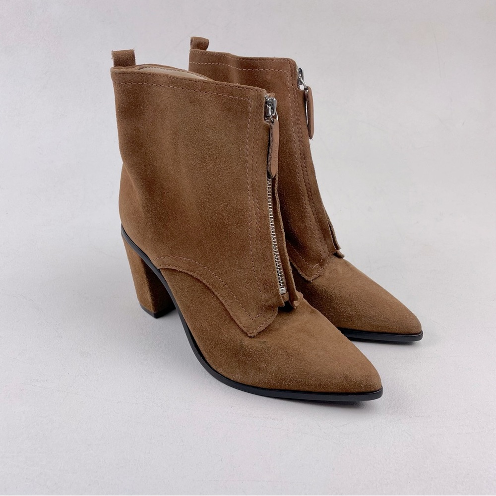 SCHUTZ NAYRA SUEDE ZIP BOOTIES BROWN SUEDE